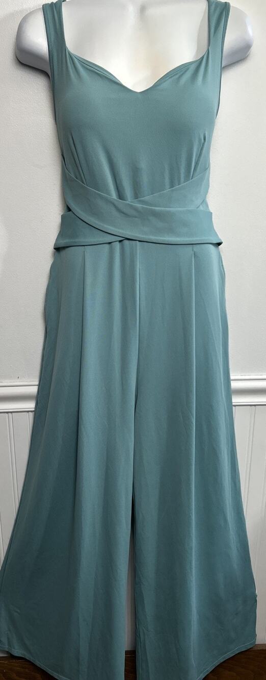 Halara Blue Wide-Leg Jumpsuit Sleeveless Knit Stretch Pullover L Resort Comfort